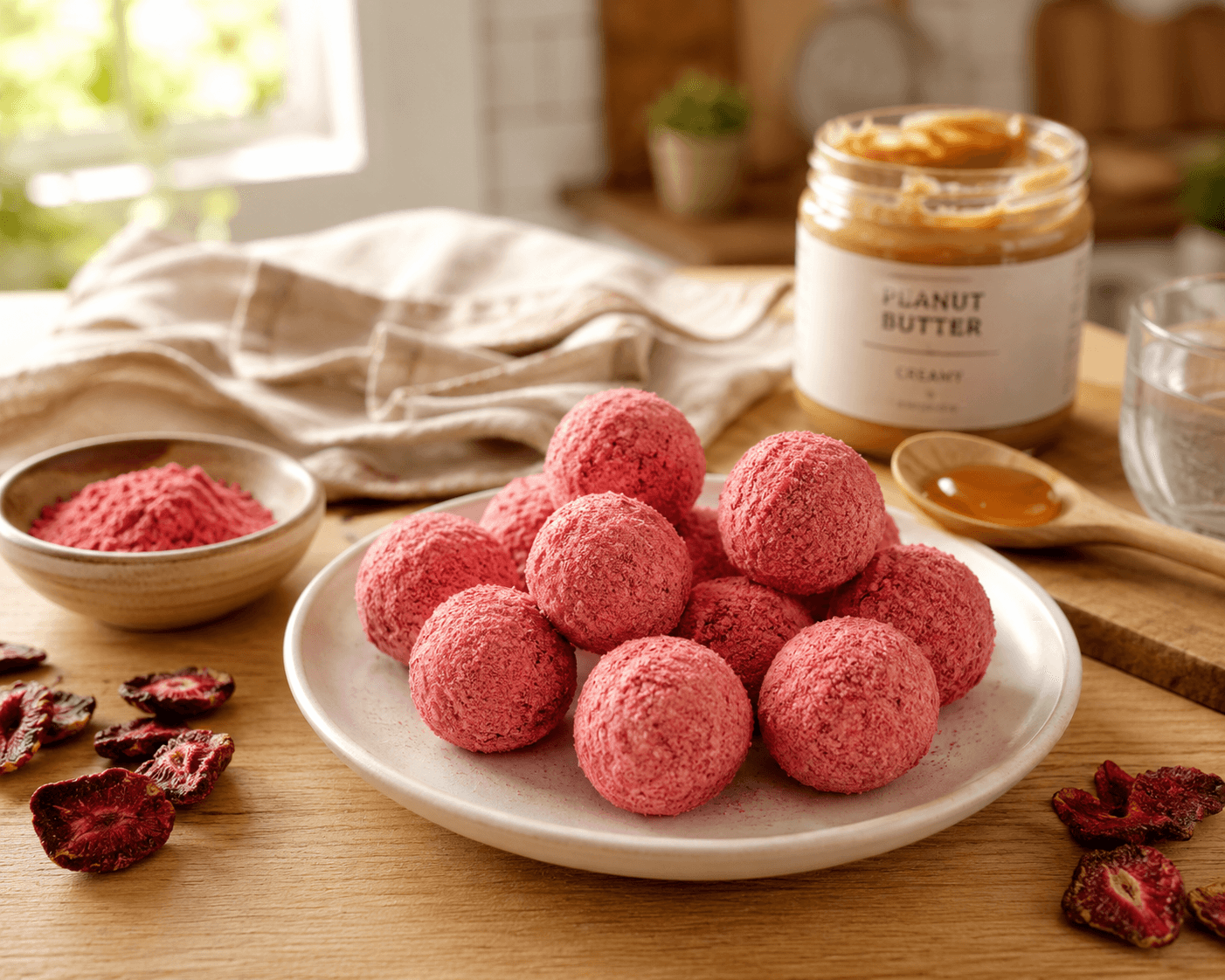 Çilekli ve Yulaflı "Pembe Enerji" Topları